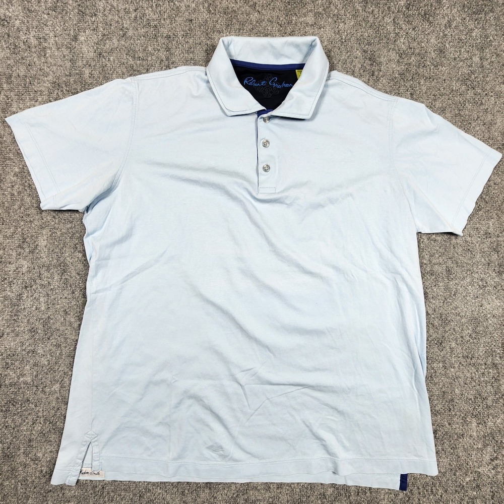 Robert Graham Mens Light Blue Classic Fit Short Sleeve Polo Shirt Large